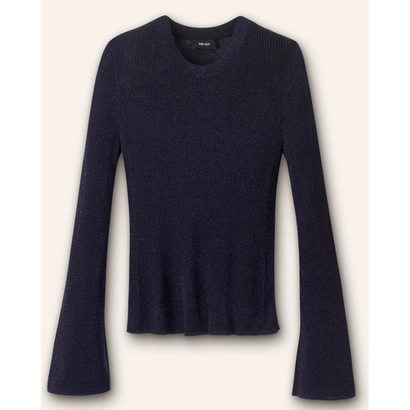 ME+EM Women's L Metallic Sparkle Navy Blue Long Sleeve Ribbed Knit Top Sweater - Picture 2 of 12